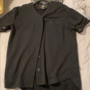 Black button down jersey/ baseball styled t-shirt